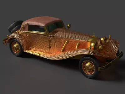 Golden vintage car 3D model