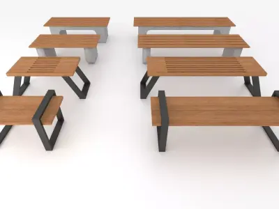 set of 8 modern benches Free low-poly 3D model