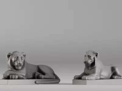 S00088 Pair of Stone Lions Sculptures 3D print model