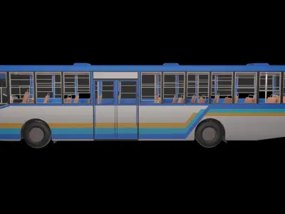 low - poly thai city bus blue white yellow color model Low-poly 3D model