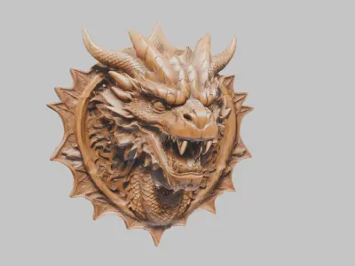 Dragon Head Emblem 3D Model Low-poly 3D model