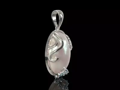 Mother of Pearl Oval Pendant with Diamond Topaz jp0381 3D print model