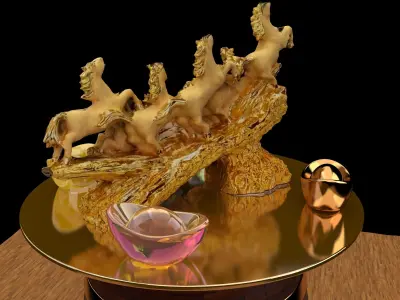 Chinese gold ingot with golden horse statue  3D model