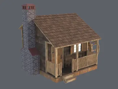 Cottage with Waterwheel 3D model