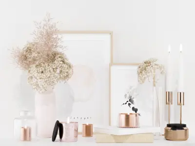 Decorative set with hydrangea and pampas grass 3D model