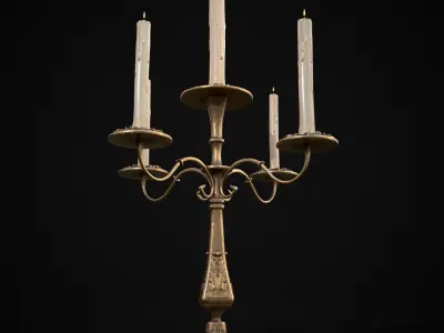 Ornamented Five Point Candelabra Low-poly 3D model