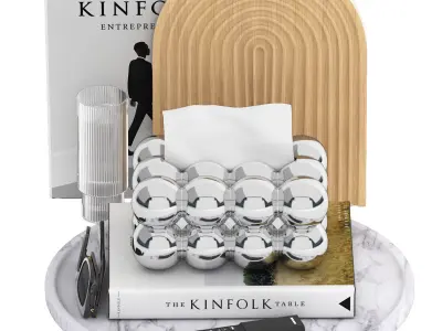 decorative set on a marble round tray 3D model