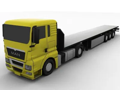 truck man tgs 2010 with platform and trailer Low-poly 3D model