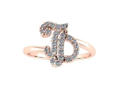Diamond ring design 3d render - the letter TD 3D print model