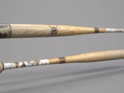 Game Ready Used Wooden Baseball Bat Low-poly 3D model