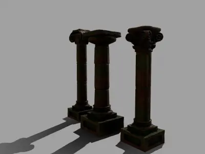 Pillar Set three old pillars Low-poly 3D model
