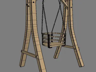 One Seat Wooden Swing 15 3D model