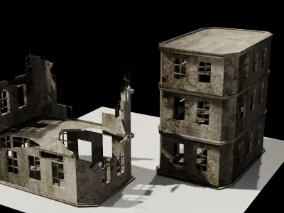 Destroyed building Low-poly 3D model