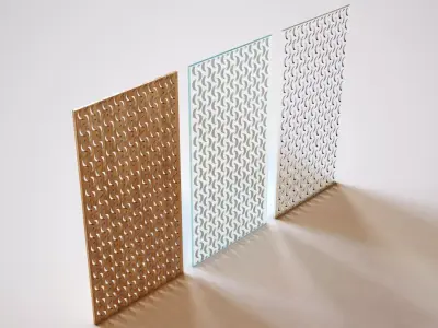 Partition set of three wooden panels 3D model