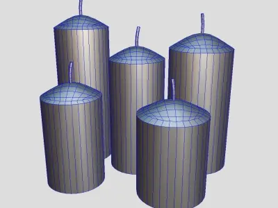 Candle Set four cylinders Low-poly 3D model