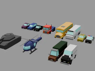 Multiple vehicles low poly Low-poly 3D model