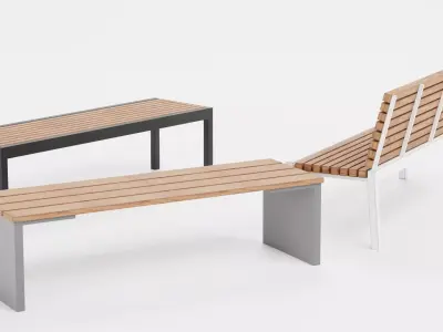 3 Modern Outdoor Bench Designs Low-poly 3D model