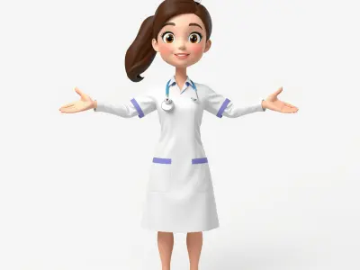 Friendly Cartoon Nurse Character D Model  Fully Low-poly 3D model