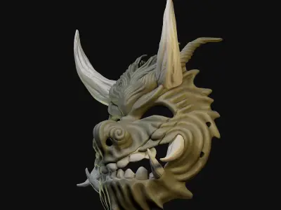 Oni Mask 2 Demon Horn Happy Face 3D print model