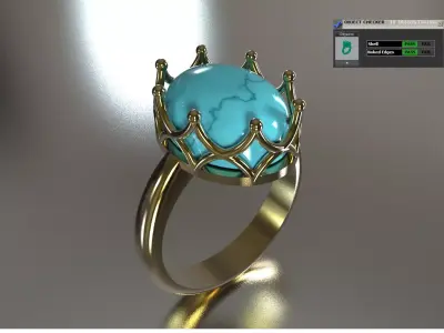 Turquoise and Gold Crown 3D Ring  model gr0171 3D print model