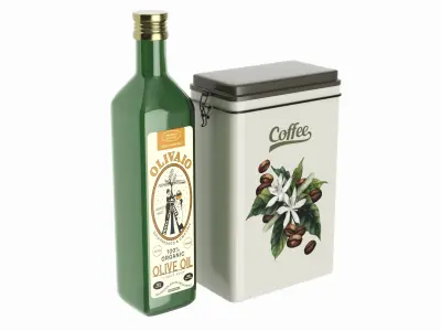 Kitchen decoration set salt pepper sugar tea oil 3D model