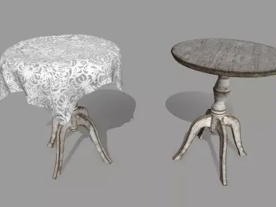 Table old wooden with round top Low-poly 3D model
