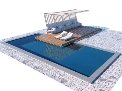 Pool with terrace and canopy  3D model