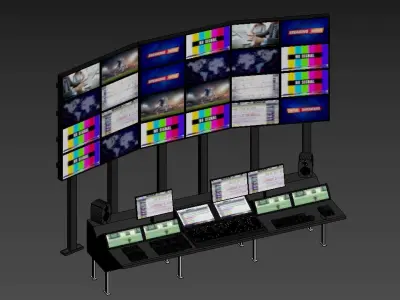 Tv control Room and Production Room Low-poly 3D model