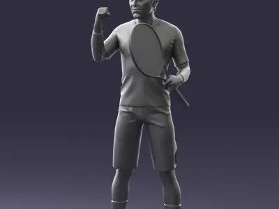 Male tennis player with racket 0460 3D model