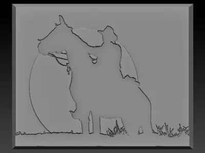 Covboy silhouette of cowboy riding horse 3D print model