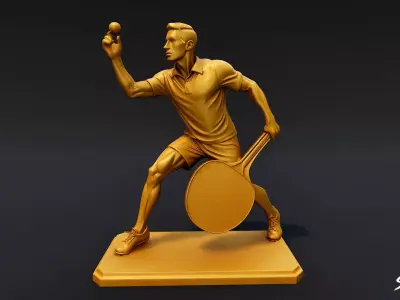 Golden Table Tennis Statue Low-poly 3D model