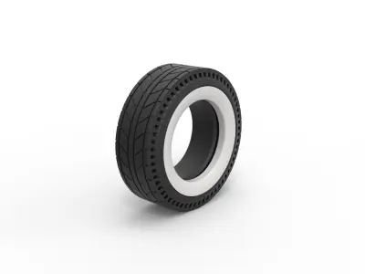 Whitewall rear tire of vintage dragster Version 6 Scale 1 to 25 3D print model