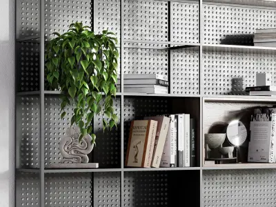 Metal Shelves Decorative With Plants and Book 3D model