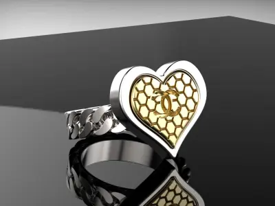 Heart Ring with Cuban link shank 3D print model