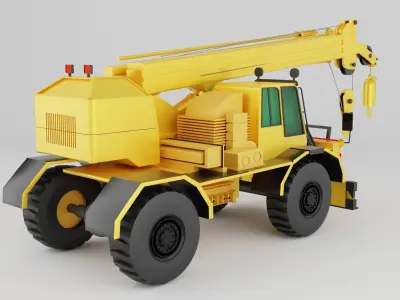 Crane truck of yellow color on white background Low-poly 3D model
