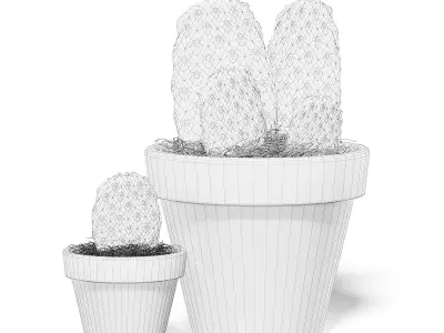 Cactuses in Black Pots 3D Model 3D model