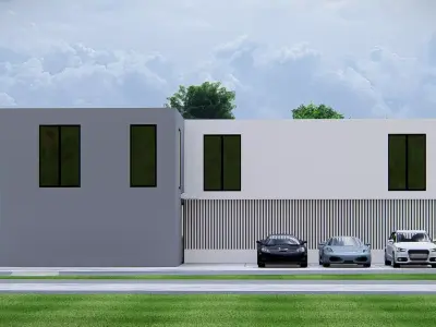 Modern office building exterior with minimalist architecture 3D model