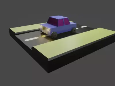 Low Poly Car and Road 3D Model Low-poly 3D model