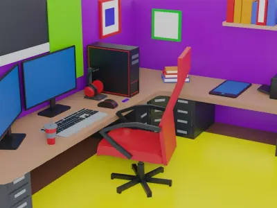 Detailed Working Room  Low-poly 3D model