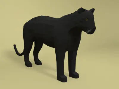 Low Poly Cartoon Black Panther Low-poly 3D model
