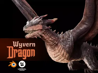 Red Wyvern Dragon Low-poly 3D model