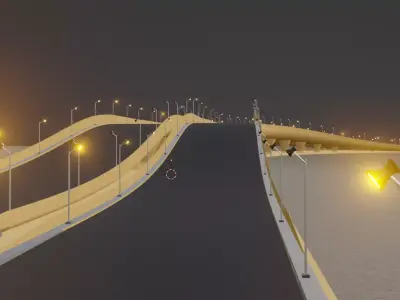 Curved Highway Bridge with Street Lights - Low Poly 3D Model Low-poly 3D model