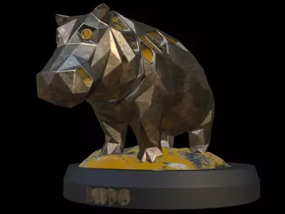 Steampunk Hippo Rock Low-poly 3D model
