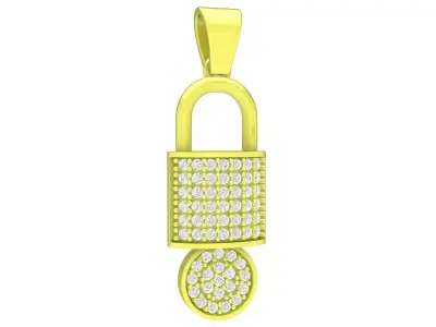 Luxury Pave Lock Pendant with Square and Round Stones  3947 3D print model
