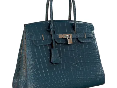 Hermes Birkin Bag Blue Crocodile Leather Low-poly 3D model