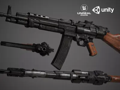 Game Ready Assault Rifle 1946 3D Model  Rigged And Optimized  Low-poly 3D model