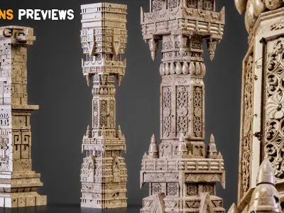 20 Gothic Columns 50 Ornaments Brushes IMM  Tutorials   Vol 30 Low-poly 3D model