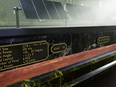 Solar Energy Single Panel Tracker System 1x2x8 Diorama Low-poly 3D model