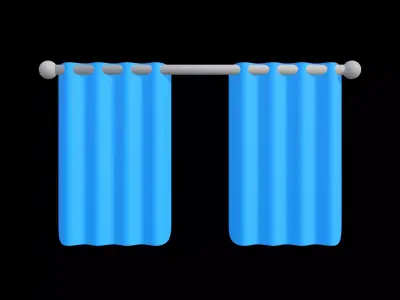 Stylized Blue Window Curtains Cartoon Home Decor 3D model