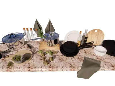 3D Kitchen Tableware and Cookware Set Low-poly 3D model